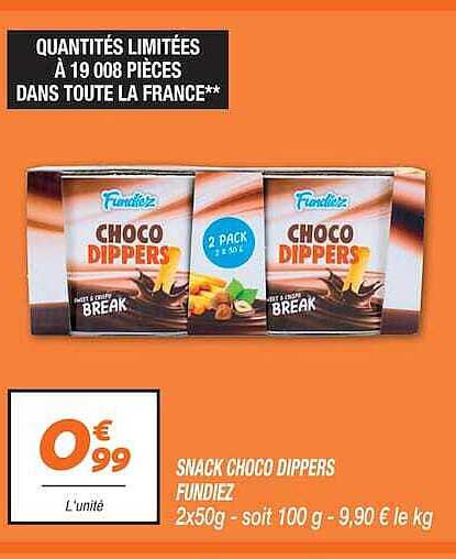 SNACK CHOCO DIPPERS FUDGIZ 2x50g - soit 100 g - 9,90 € le kg