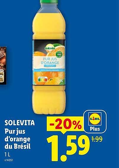 Solevita Pur jus d’orange du Brésil 1 L