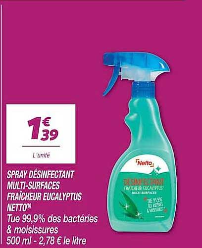 SPRAY DÉSINFECTANT MULTI-SURFACES FRAÎCHEUR EUCALYPTUS NETTO