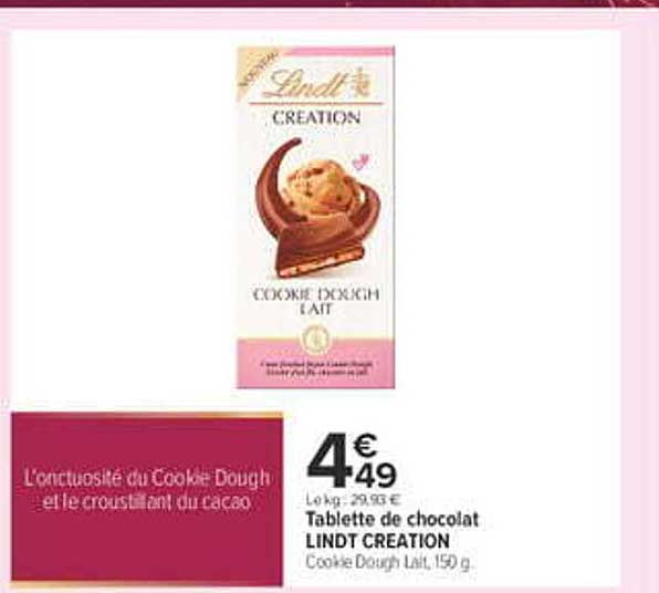 Tablette de chocolat LINDT CREATION Cookie Dough Lait 150 g
