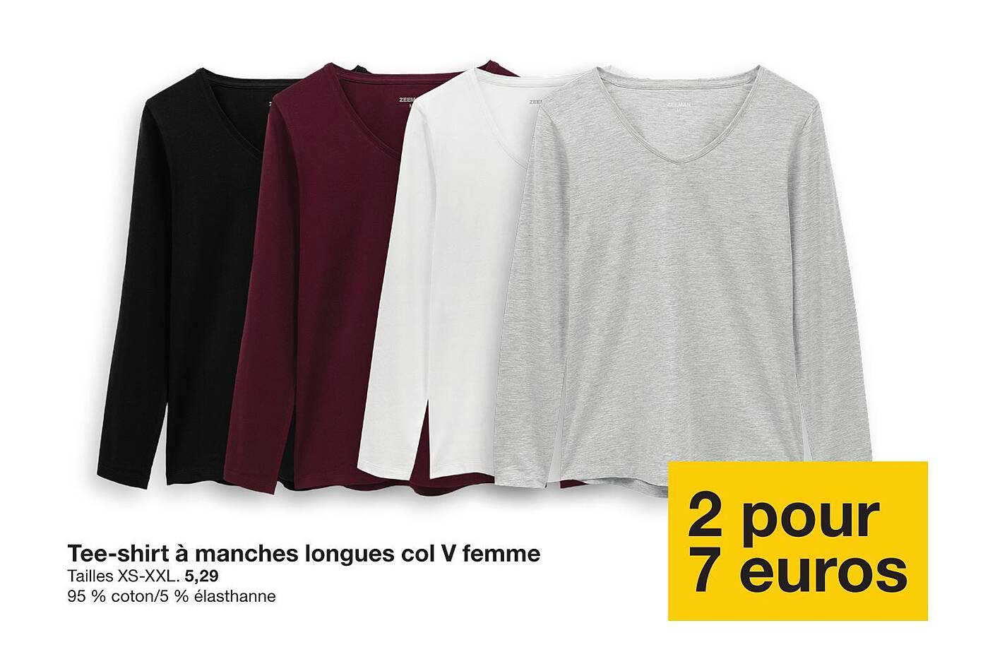 Tee-shirt à manches longues col V femme