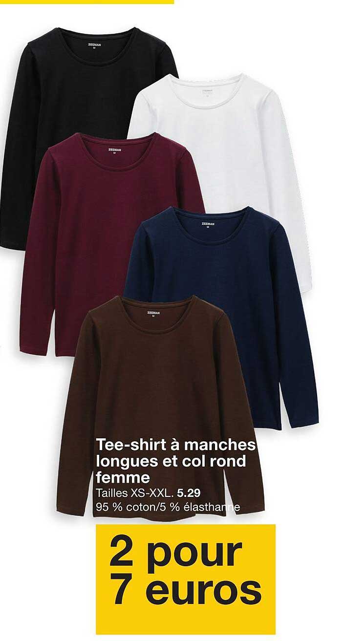 Tee-shirt à manches longues et col rond femme
