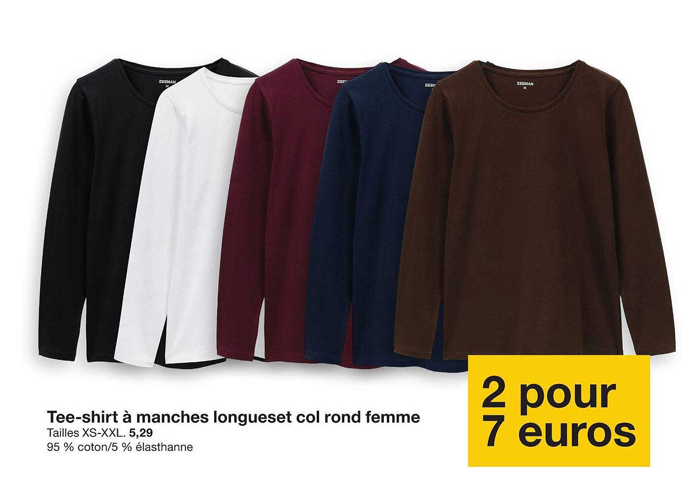 Tee-shirt à manches longues et col rond femme
