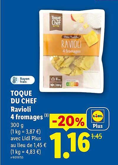 TOQUE DU CHEF Ravioli 4 fromages