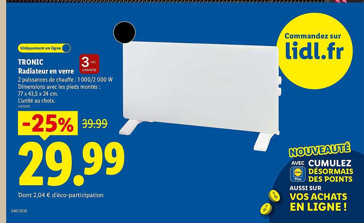 TRONIC Radiateur en verre