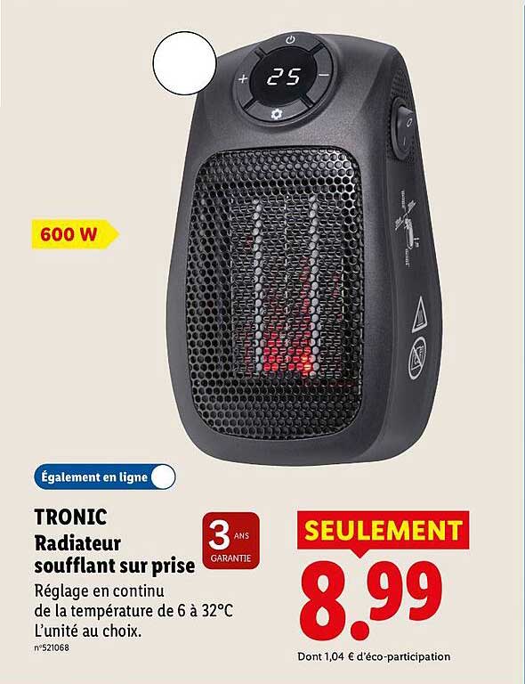 TRONIC Radiateur soufflant sur prise