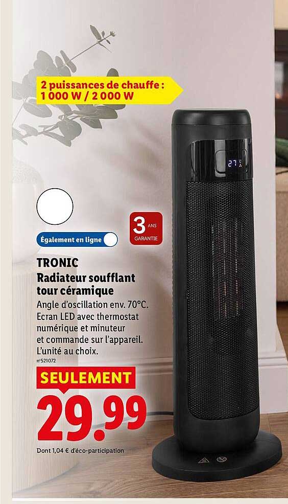 TRONIC Radiateur soufflant tour céramique