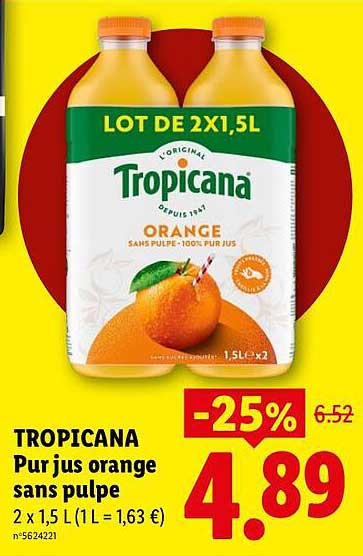 TROPICANA Pur jus orange sans pulpe 2 x 1,5 L (1 L = 1,63 €)