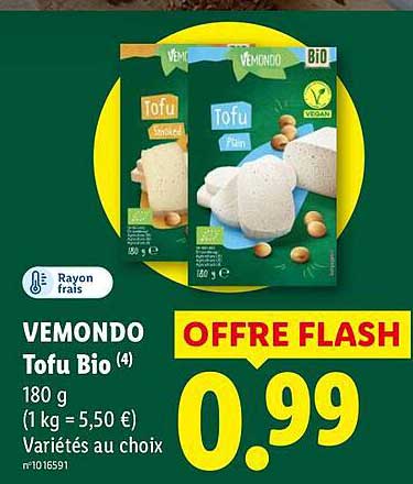 VEMONDO Tofu Bio (4) 180 g (1 kg = 5,50 €) Variétés au choix n°1016591 OFFRE FLASH