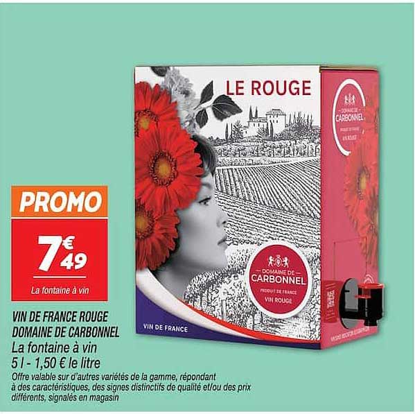 VIN DE FRANCE ROUGE DOMAINE DE CARBONNEL La fontaine à vin 5 l - 1,50 € le litre