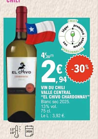 VIN DU CHILI VALLE CENTRAL “EL CHIVO CHARDONNAY”