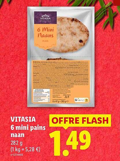 VITASIA 6 mini pains naan 282 g (1 kg = 5,28 €)