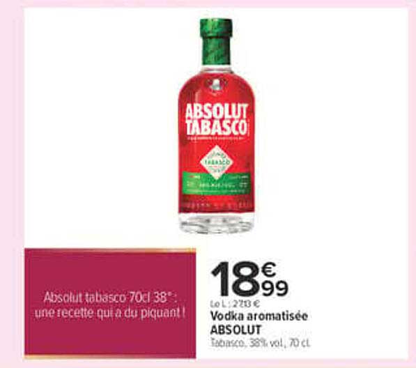 Vodka aromatisée ABSOLUT Tabasco, 38° vol, 70 cl
