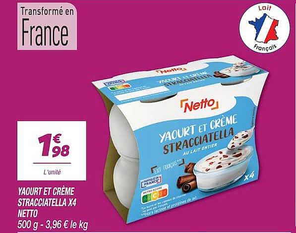 YAOURT ET CRÈME STRACCIATELLA X4 NETTO