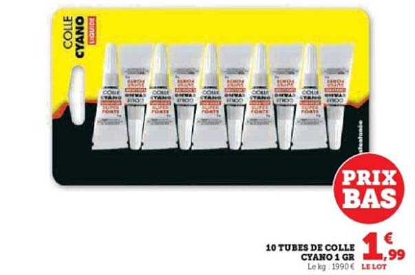 10 TUBES DE COLLE CYANO 1 GR
