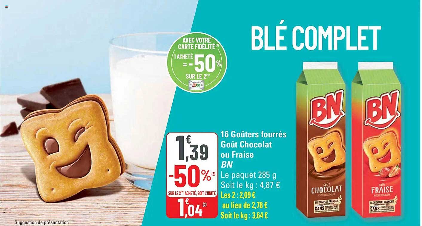 16 Goûters fourrés Goût Chocolat ou Fraise BN