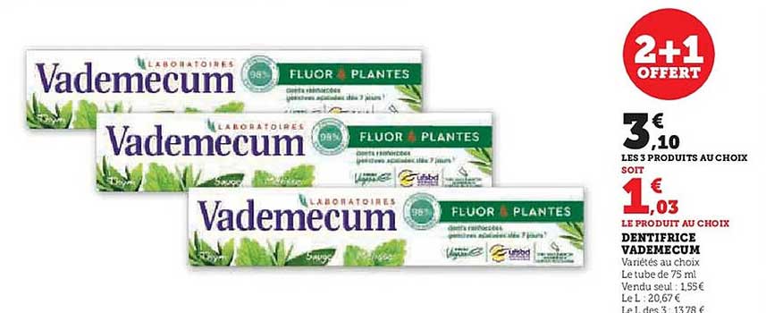 2 + 1 offert sur les dentifrices Vademecum