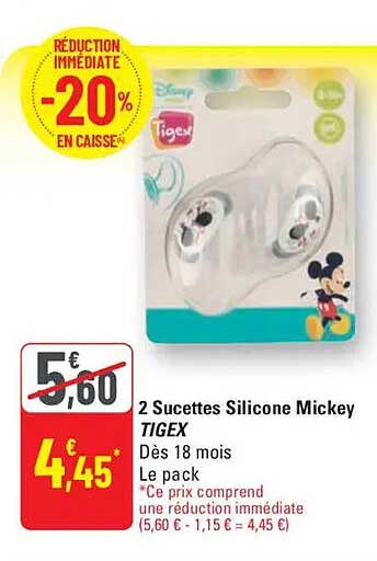 2 Sucettes Silicone Mickey TIGEX