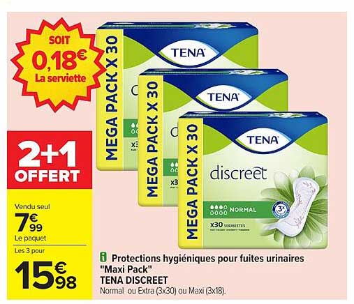 2+1 OFFERT sur les protections hygiéniques TENA DISCREET