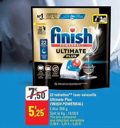 22 tablettes lave-vaisselle Ultimate Plus FINISH POWERBALL