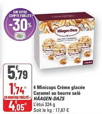 4 Minicups Crème glacée Caramel au beurre salé HÄAGEN-DAZS