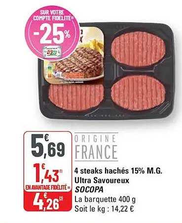 4 steaks hachés 15% M.G. Ultra Savoureux - SOCOPA
