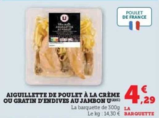 AIGUILLETTE DE POULET À LA CRÈME OU GRATIN D'ENDIVES AU JAMBON U