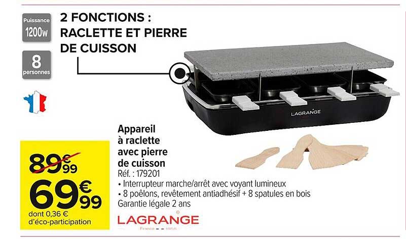 Appareil à raclette avec pierre de cuisson