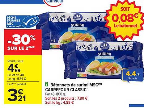 Bâtonnets de surimi MSC Carrefour Classic