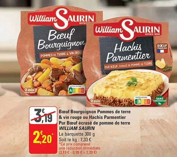 Boeuf Bourguignon Pommes de terre & vin rouge ou Hachis Parmentier