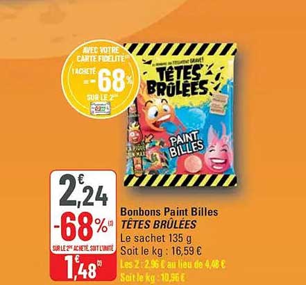 Bonbons Paint Billes TÊTES BRÛLÉES
