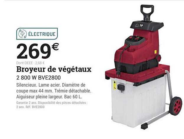 Broyeur de végétaux 2 800 W BVE2800