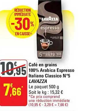 Café en grains 100% Arabica Espresso Italiano Classico N°5 LAVAZZA