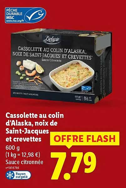 Cassolettes au colin d’Alaska, noix de Saint-Jacques et crevettes