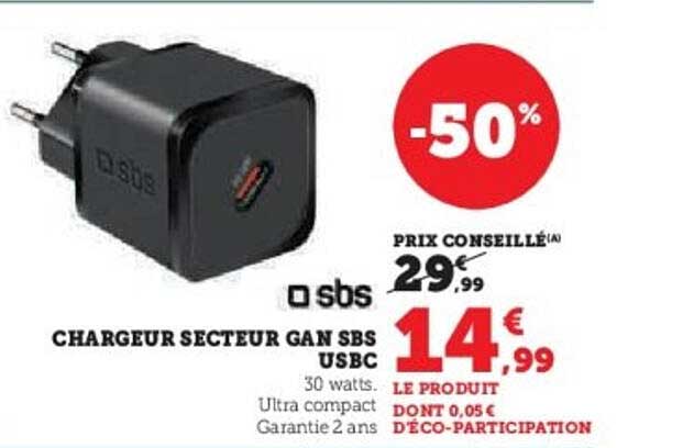 CHARGEUR SECTEUR GAN SBS USBC