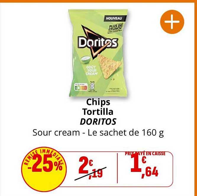 Chips Tortilla DORITOS - Sour cream - Le sachet de 160 g