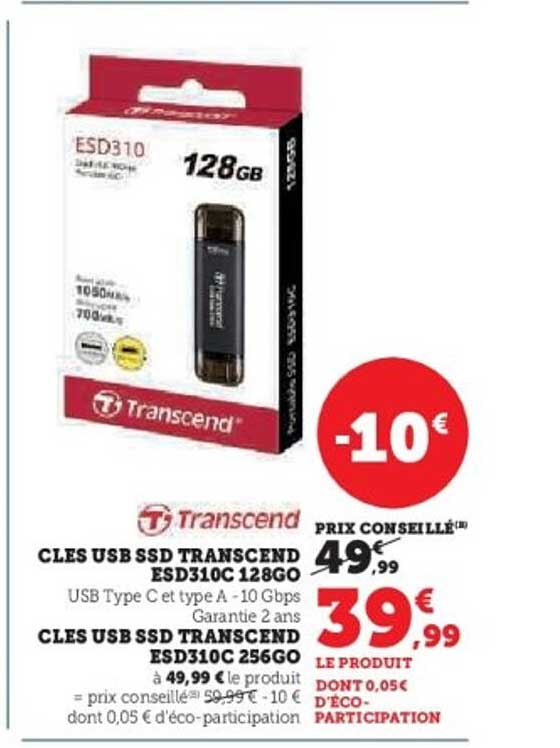 CLES USB SSD TRANSCEND ESD310C 128GO