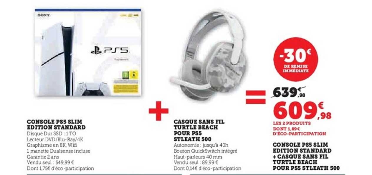 CONSOLE PS5 SLIM EDITION STANDARD + CASQUE SANS FIL TURTLE BEACH POUR PS5 STEALTH 500