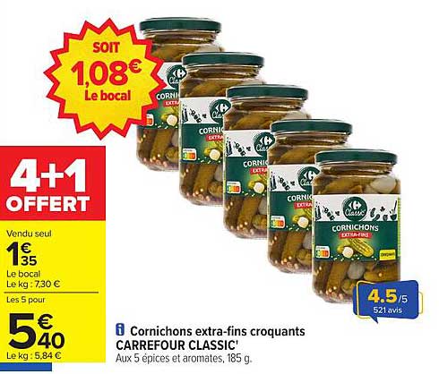 Cornichons extra-fins croquants CARREFOUR CLASSIC'