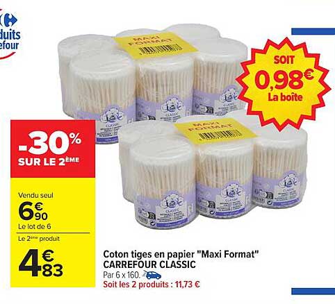 Coton tiges en papier "Maxi Format" CARREFOUR CLASSIC