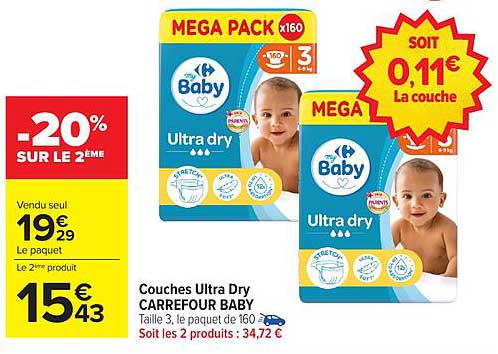 Couches Ultra Dry CARREFOUR BABY
