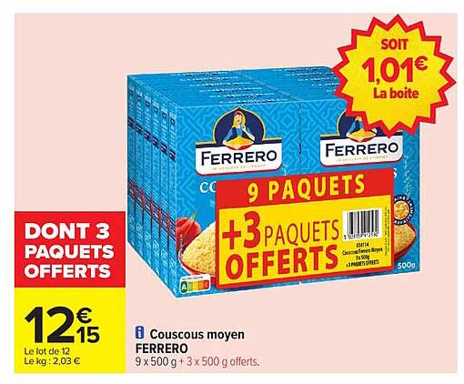 Couscous moyen FERRERO 9 paquets + 3 paquets offerts