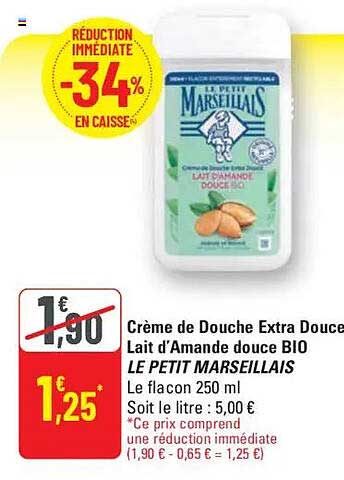 Crème de Douche Extra Douce Lait d’Amande douce BIO LE PETIT MARSEILLAIS