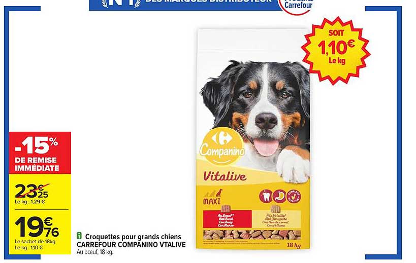 Croquettes pour grands chiens CARREFOUR COMPANINO VITALIVE