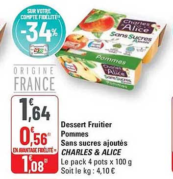 Dessert Fruiter Pommes Sans sucres ajoutés CHARLES & ALICE