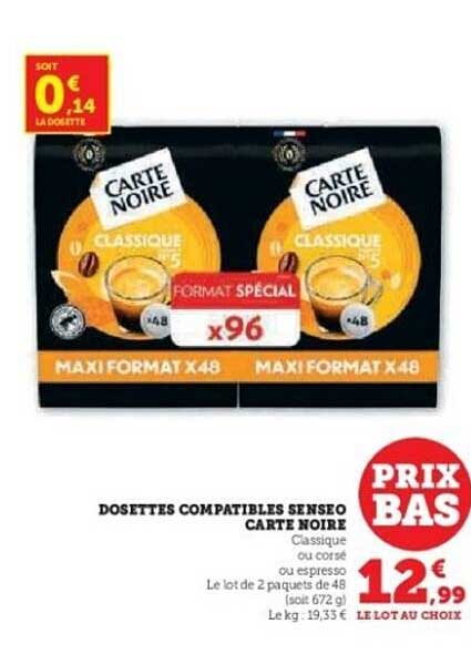 DOSSETTES COMPATIBLES SENSEO CARTE NOIRE