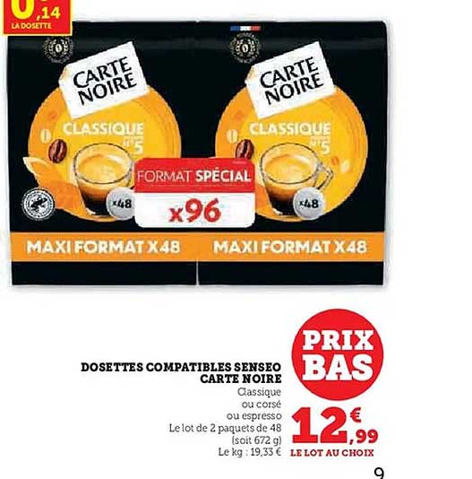 DOSSETTES COMPATIBLES SENSEO CARTE NOIRE