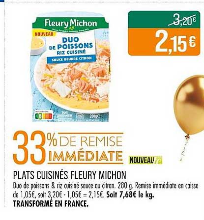 DUO DE POISSONS RIZ CUISINE SAUCE BEURRE CITRON