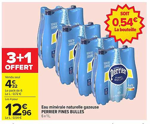 Eau minérale naturelle gazeuse PERRIER FINES BULLES 6 x 1L