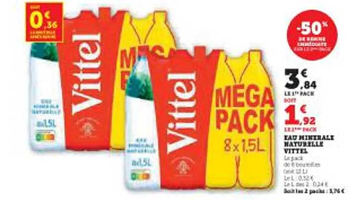 Eau minérale naturelle Vittel - 8 x 1,5 L
